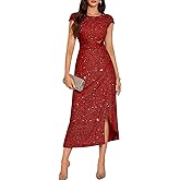 DRESSTELLS Women's Sparkly Formal Wedding Guest Dresses, Sequin Cocktail Party Evening Prom Slit Maxi Dress