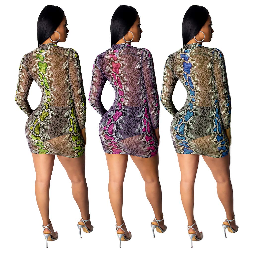 Women\'s Mesh Beach Cover Ups - Sexy See Through Long Sleeve Bodycon Mini Dress XX-Large Green