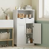 Vongrasig Bathroom Storage Cabinet, 42.5" H Freestanding Floor Cabinet | Wooden Modern Cabinet with 2 Drawers, Open Shelf and Adjustable Shelf for Bathroom, Laundry Room and Entryway, White