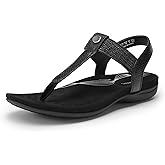 DREAM PAIRS Women's Arch Support T-Strap Sandals Comfortable Orthotic Flat Sandals Thong Sandals for Casual Summer Walking
