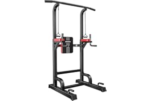 Pooboo Multi-Functional Machine Power Cage, 2000LB Squat Rack, LAT-Pull Down System, Dual Pulley Cable Crossover System, Home Gym Workout Machine with Strength Training Attachments