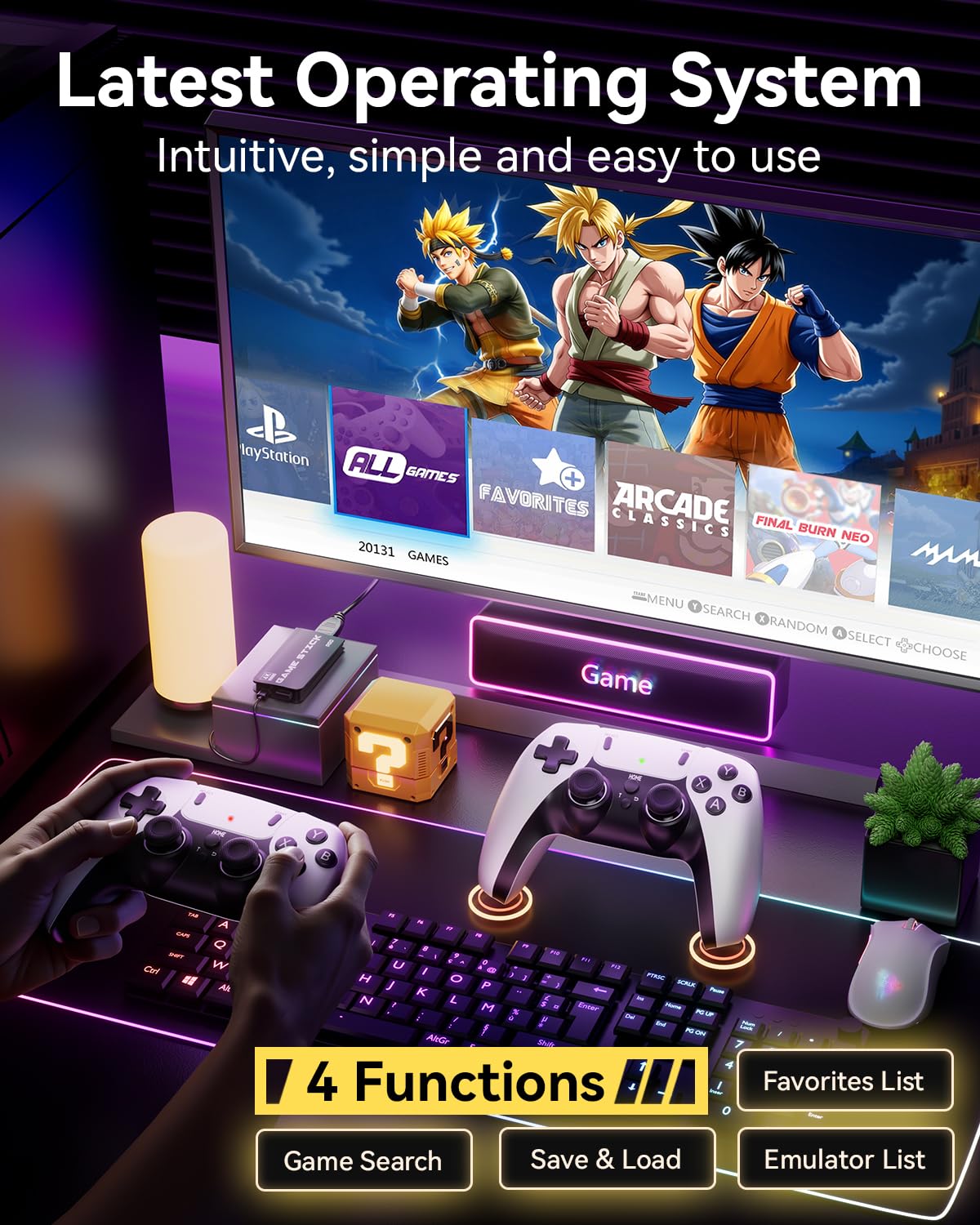 Retro Gaming Console, 20,000+ Retro Game Stick, 23 Emulators, 4K HD TV Game Stick, Built-in Classic Video Games, Plug & Play Game Console for TV with 2 Wireless Controllers