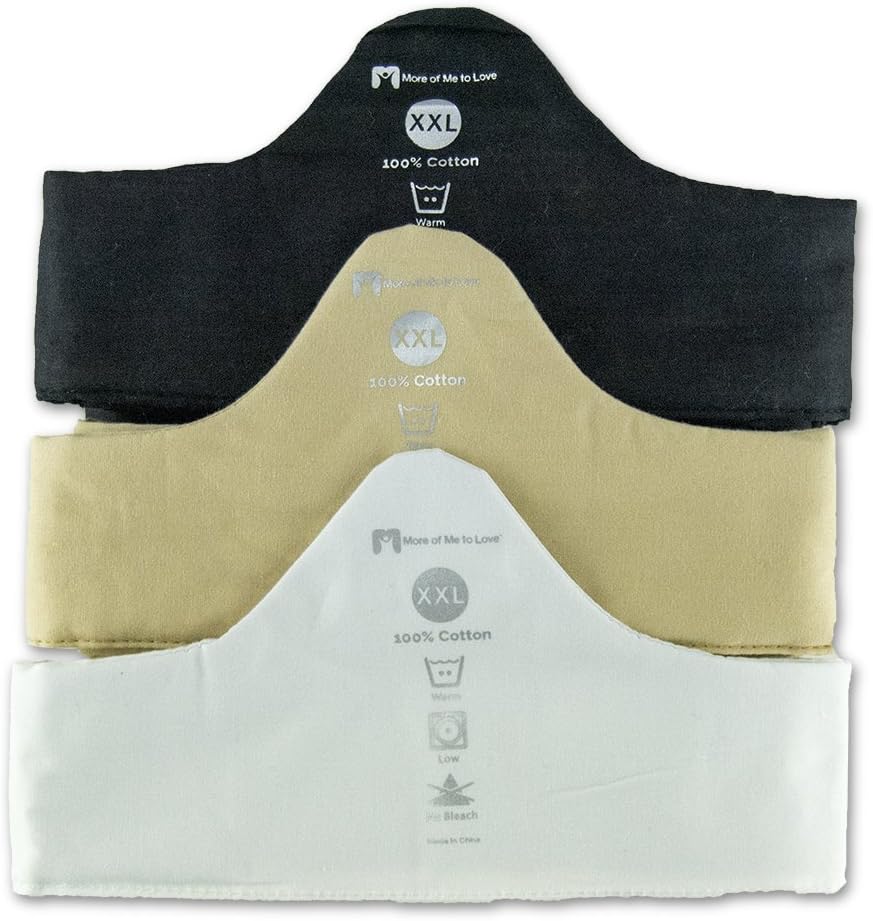 100% Cotton XXL Bra Liner 3-pk: Black, Beige, White - 36" Long, 2" Thin Band