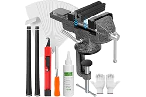 AXPOWER All-in-One Golf Grip Kit for Regripping Golf Clubs, 360° Swivel Portable Table Vise Rubber Clamp Golf Grip Removal Tool with Golf Grip Replacement Tape and Solvent, Golf Club Regripping Kit