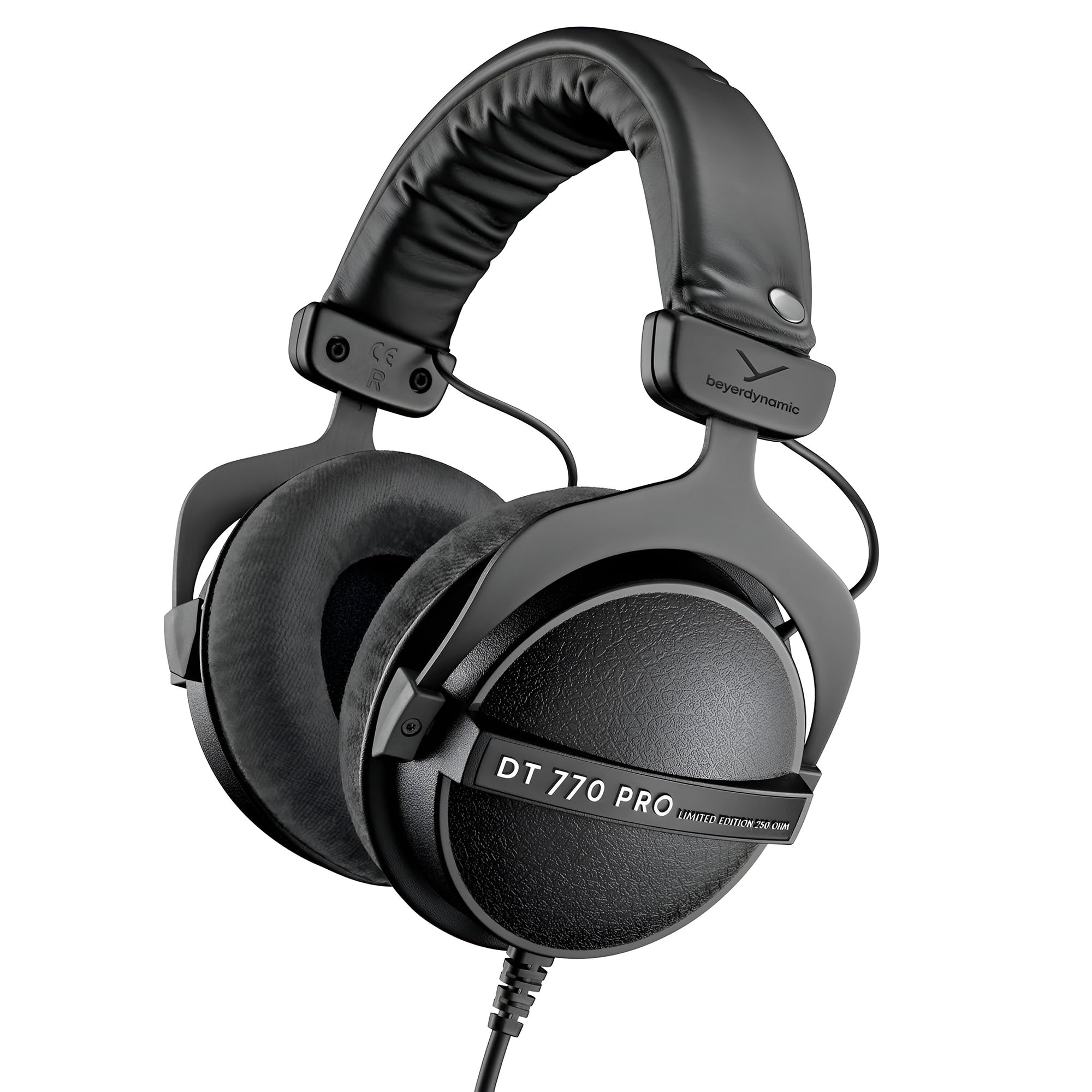 beyerdynamic DT 770 PRO, 250 Ohm, Closed Back, Over Ear, Wired Professional Studio Headphones, Audio Monitors, Audiophile, 3m Coiled Cable, Black with Limited Edition Black Velour Ear Pads
