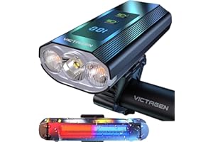 Victagen Super Bright Bike Lights 8000Lm for Night Riding, Super Bright 3 LED Lights for Bike/Bicycle Headlight with High Beam & Low Beam TypeC Rechargeable, Free Taillights
