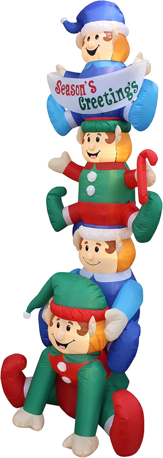 BZB Goods 8 Foot Tall Christmas Inflatable Stacking Elves with LED Lights Decor Outdoor Indoor Holiday Decorations, Blow Up Lighted Christmas Yard Decor, Giant Lawn Inflatable for Home Family Outside
