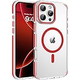 VENINGO iPhone 16 Pro Max Case,Magnetic Compatible with MagSafe,Transparent Anti-Yellow Anti-Slip,Slim Thin Shockproof Protective Phone Cover for iPhone 16 Pro Max 6.9" 2024,Clear Red