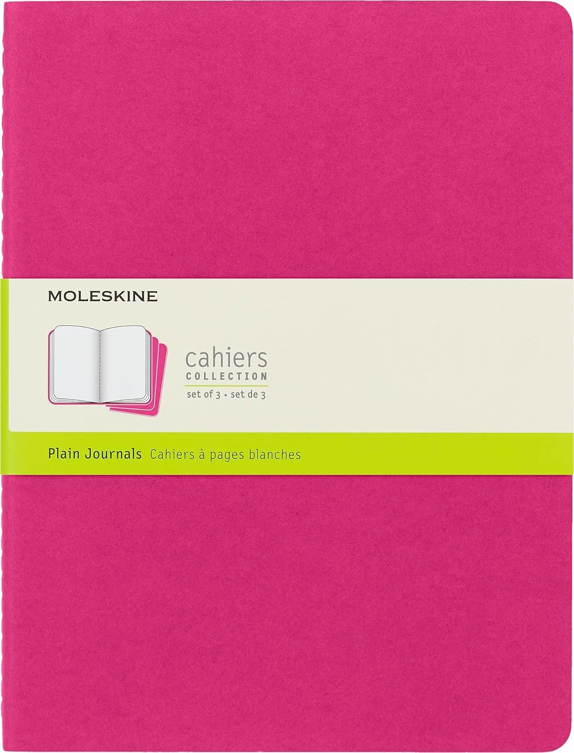 Moleskine Cahier Journal, Set 3 Notebooks with Plain Pages, Cardboard Cover with Visible Cotton Stiching, Colour Kinetic Pink, Extra Large 19 x 25 cm, 120 Pages