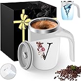 Initial Magnetic Stirring Coffee Mug Stainless Insulated Travel Cup Women Men Teacher Christmas Math Piano Gifts Future Mentor Speech Substitute Ballet Drama Guitar Montessori Physics Chemistry Band,V