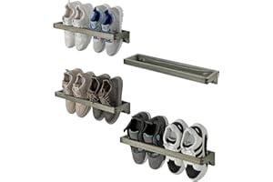 MyGift Set of 4 Vintage Gray Solid Wood Hanging Shoe Storage Organizer Racks, Wall Mounted Space Saving Footwear Holder for C