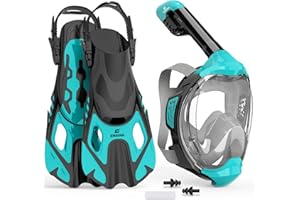 EMSINA-Full Face Snorkel Mask fins Set for Adults and Kids, Upgrade Dry Top Breathing System-New flowtech Design- Foldable Pa