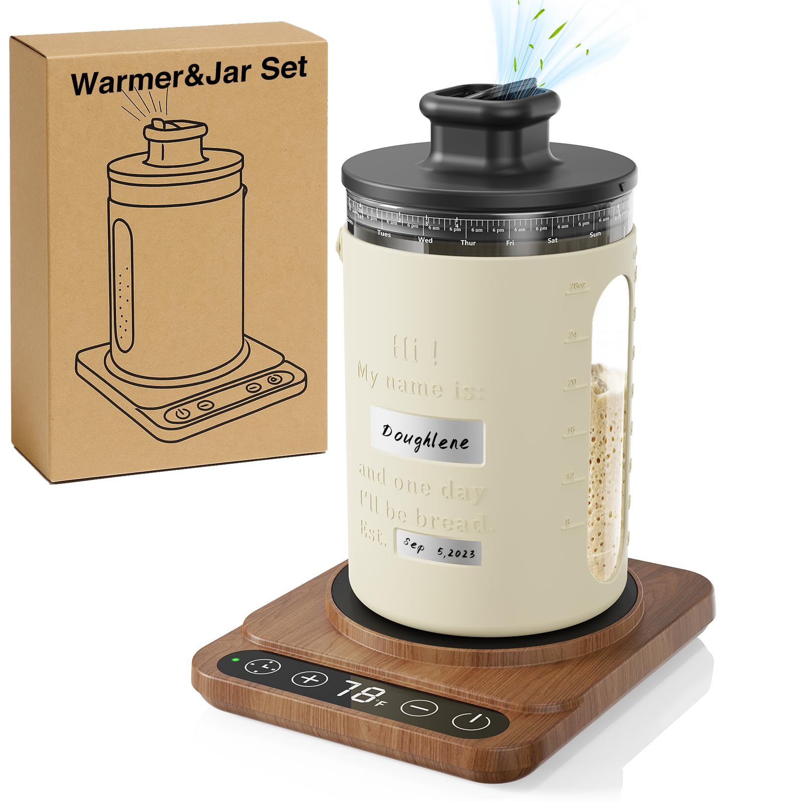 Photo 1 of (missing warmer) Sourdough Starter Warmer with Sourdough Starer Jar Set, Personalized 34oz Large Glass Fermentation Jar with Silicone Sleeve