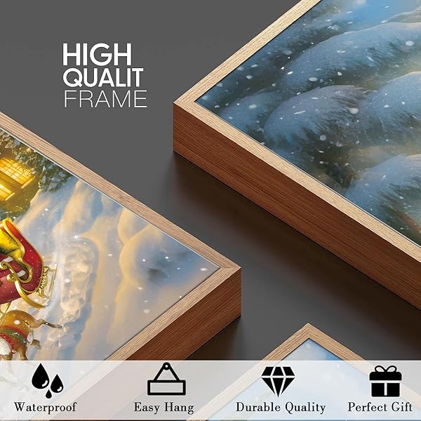 BINCUE CHRISTMAS WALL ART FRAMED SANTA CLAUS WALL ART DECOR SANTA WINTER WALL PAINTING FOR LIVING ROOM BEDROOM DINING ROOM 16X24 INCHES SET OF 3