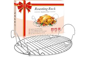 DePango Roasting Rack, Stainless Steel Oval Cooling Rack with Handle, Wire Rack with Integrated Feet, for Cooking, Grilling, 