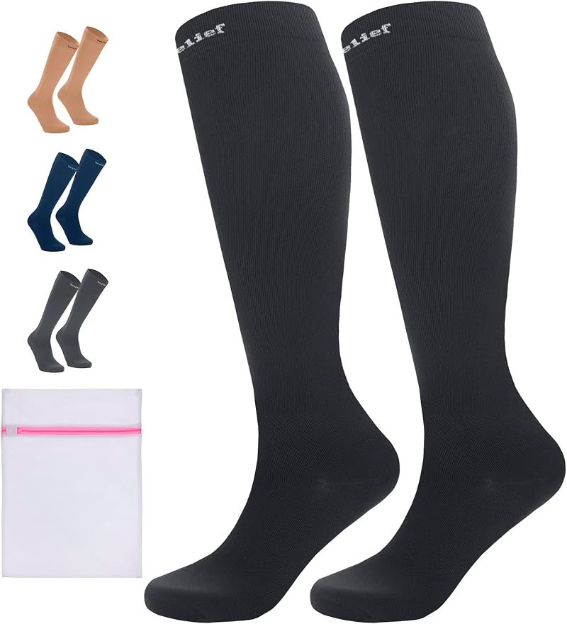 360 Relief 2 Pairs Compression Socks 15-20 mmHg Black S/M Travel Flight