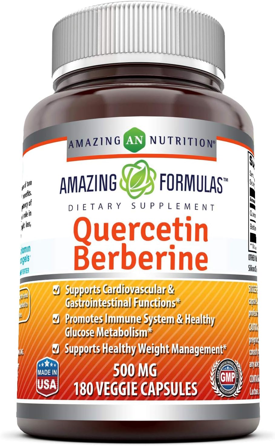 Amazing Formulas Quercetin Berberine - 250mg Berberine and 250mg Quercetin (Non-GMO,Gluten Free) -Potent Anti-oxidant Properties -Supports Heart Health, Energy Production, Immune Function (90 Count): Health & Personal Care
