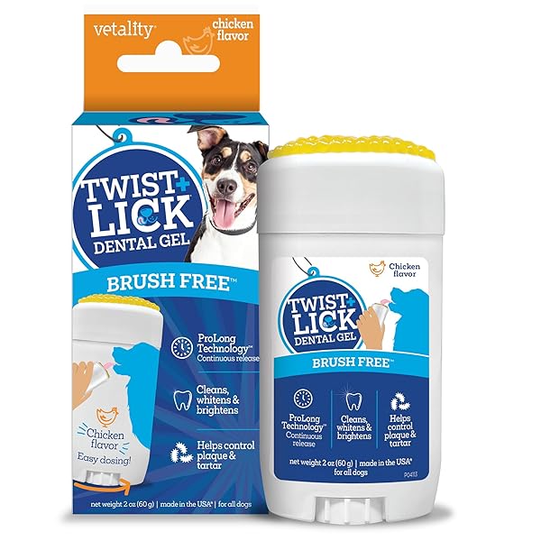 TWIST + LICK DENTAL GEL FOR DOGS, CLEANS TEETH AND FRESHENS BREATH FOR 24 HOURS, CHICKEN FLAVOR, 2 OZ, 30 DAY SUPPLY