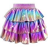 DAXIANG Girls 3 Layer Metallic Skirt with Built-in Shorts Ruffle A Line Skirt for Girls Party Birthday 4-13 Years
