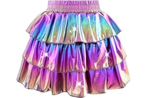 DAXIANG Girls 3 Layer Metallic Skirt with Built-in Shorts Ruffle A Line Skirt for Girls Party Birthday 4-13 Years