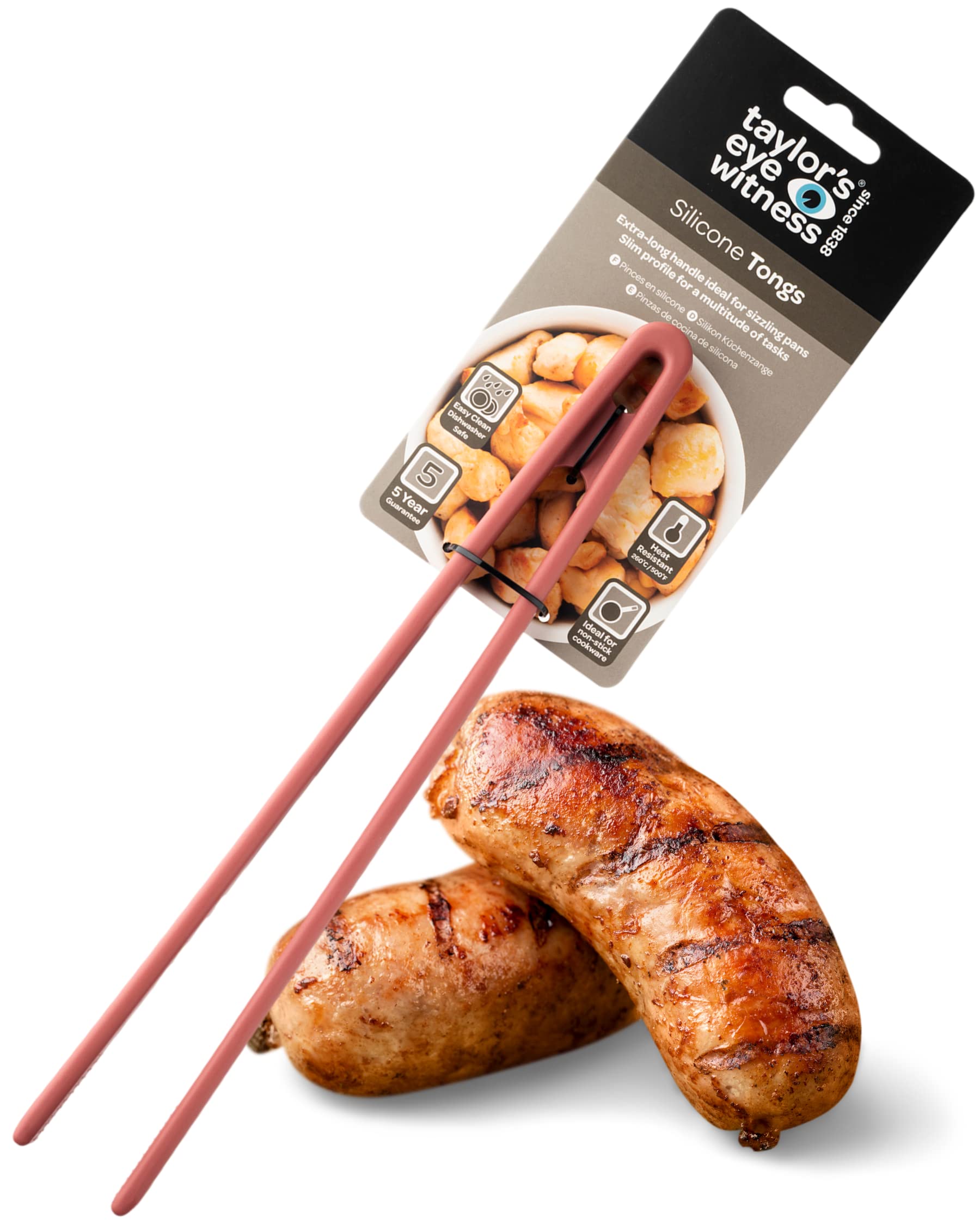 Taylors Eye Witness Large Baked Clay Silicone Gripping Tongs - Dishwasher Safe, Non-Scratch Grip Heads, Heat Resistant (260°C/500°F)