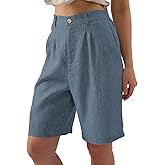 Amazhiyu Women's 100% Linen Bermuda High Waisted Lounge Shorts Casual Summer