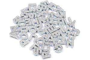 AUEAR, 52 Pack Silver A-Z 8mm Full Rhinestone Slide Crystal Alphabet Alloy Letter Charm for Bracelets Necklace Wristbands DIY Jewelry Making