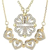 STASIALUXE 2 in 1 Four Leaf Clover Charm Lucky Necklace Heart Crystal Pendant Necklace Gold Link Valentine's Day Jewelry Gift
