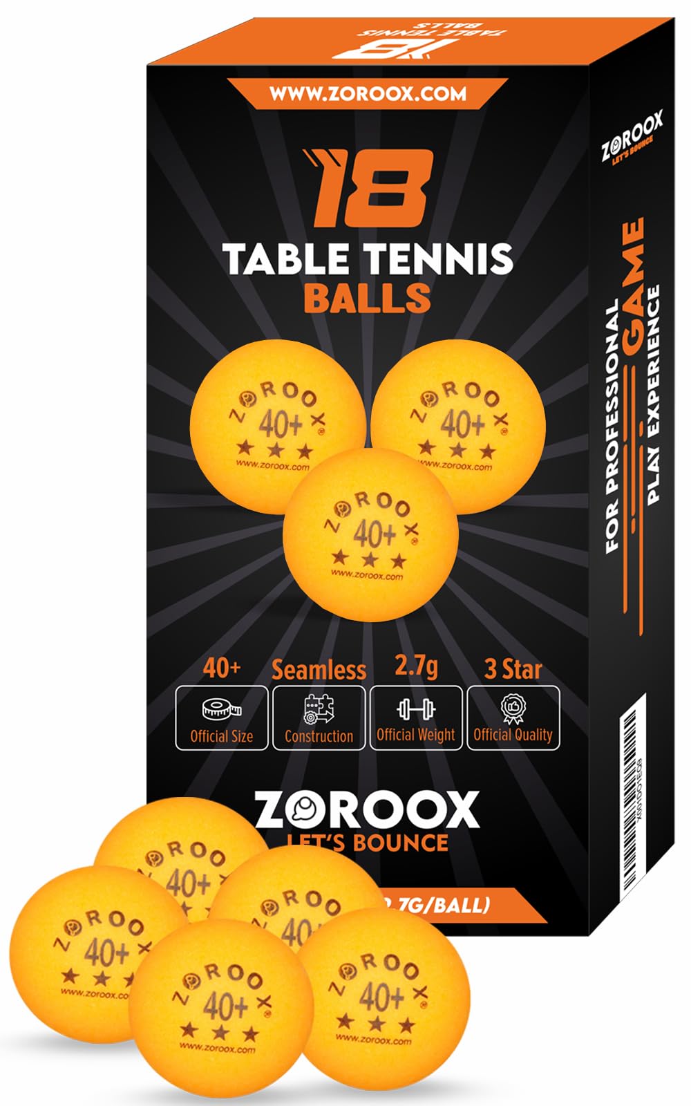 ZOROOOX High-Performance 3-Star Table Tennis Balls - | 9 or 18 | Orange or White | 40+ ABS Competition Grade Ping Pong Balls
