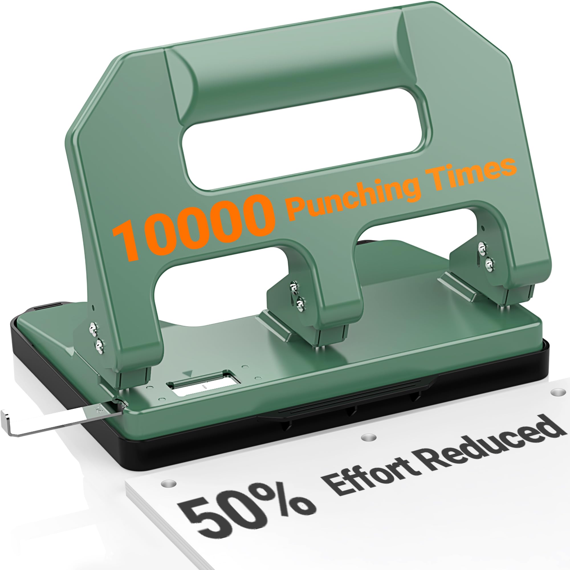 Photo 1 of 3 Hole Punch Heavy Duty, AFMAT 3 Hole Puncher for Binder, 10000+ Punching Times, 40-Sheet Three Hole Punch, Metal Hole Puncher 3 Ring, 50% Reduced Effort, Bulit-in S.S. Paper Guide, Green