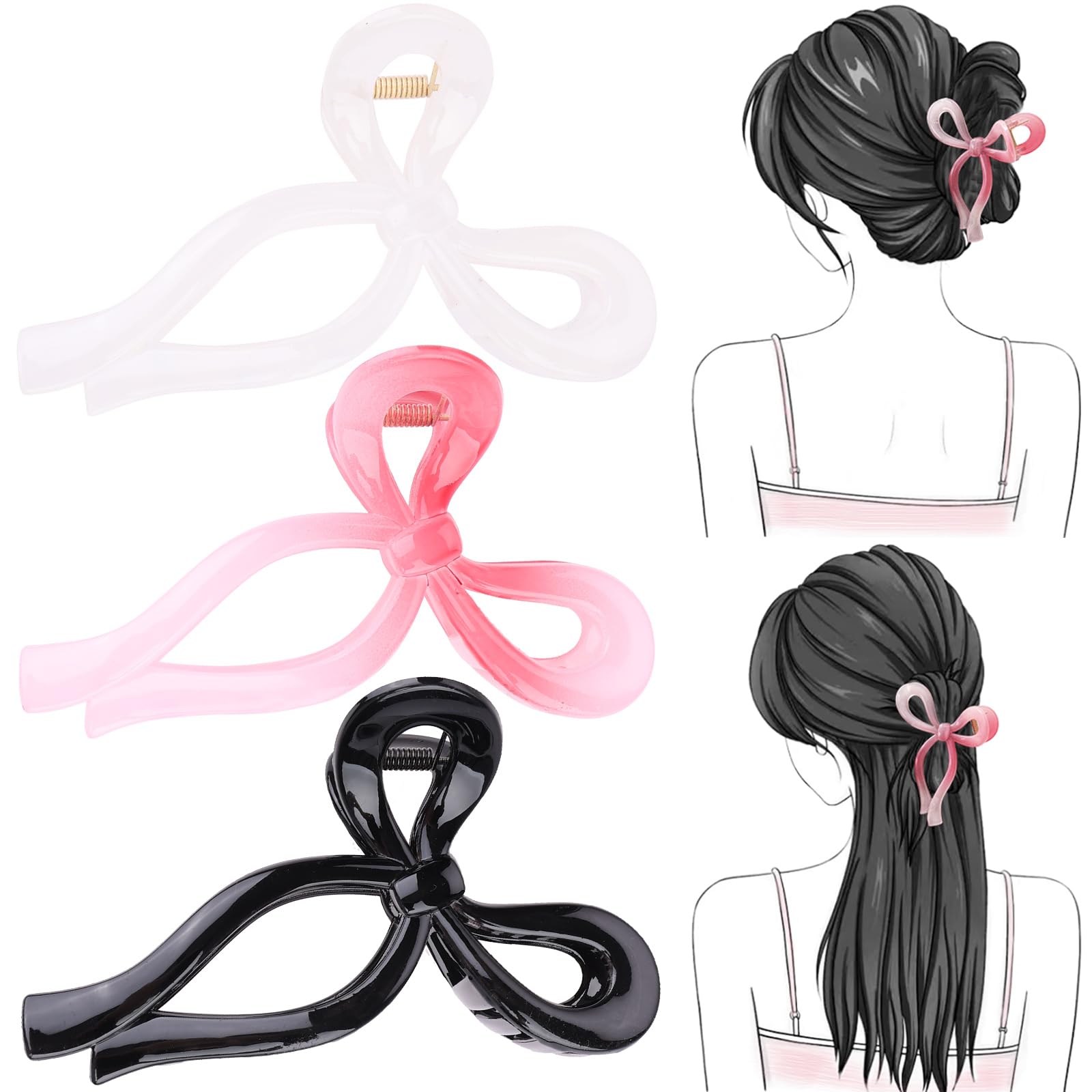 Photo 1 of 3 Pcs Bow Hair Clips Elegant Hair Claw Butterfly Hair Accessories for Girls Nonslip Butterfly Clips Hair Styling Accessories for Women