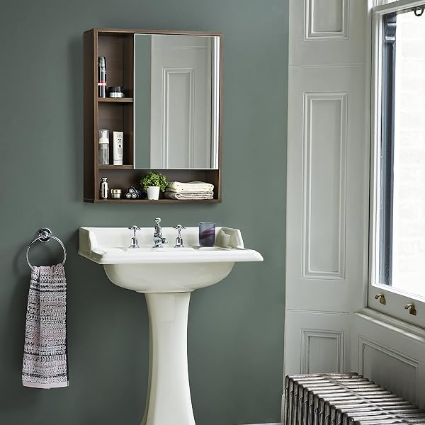 CHOOCHOO BATHROOM WALL MIRROR CABINET, MEDICINE CABINET WITH SINGLE DOOR AND ADJUSTABLE SHELF, OVER THE TOILET SPACE SAVER STORAGE CABINET, WALNUT