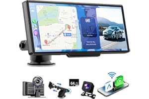 M CARKUMI Wireless Carplay Screen for Car, 10.26" Portable Carplay & Android Auto Touch Screen, HD Car Tablet with 4K Dash Cam, Mirror Link, Voice Control, Music Play, GPS Navigation, Camera DVR,FM, Siri