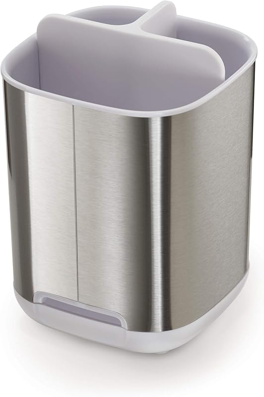 EasyStore- Porte-brosse à dents et dentifrice, compatible avec les brosses à dents électriques et traditionnelles, 3 compartiments, rangement détachable salle de bain- Moyen, Acier Inox
