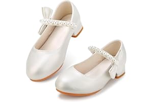 Qimaoo Girls Dress Shoes Mary Jane Princess Shoes Girls' Flats Glitter Low Heels Flower Wedding Party Footwear for Toddler Little/Big Kid