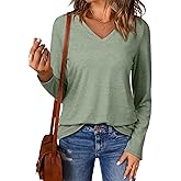 EVALESS Spring Summer Tops for Women Trendy V Neck Long Sleeve Shirts 2025 Basic T Shirts Loose Tee Clothes Casual Outfits