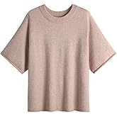 GABERLY Women's Oversized Crewneck Three-Quarter Short Sleeve Dropped Shoulder Knit Sweater Fall Outfits Trendy Pullover