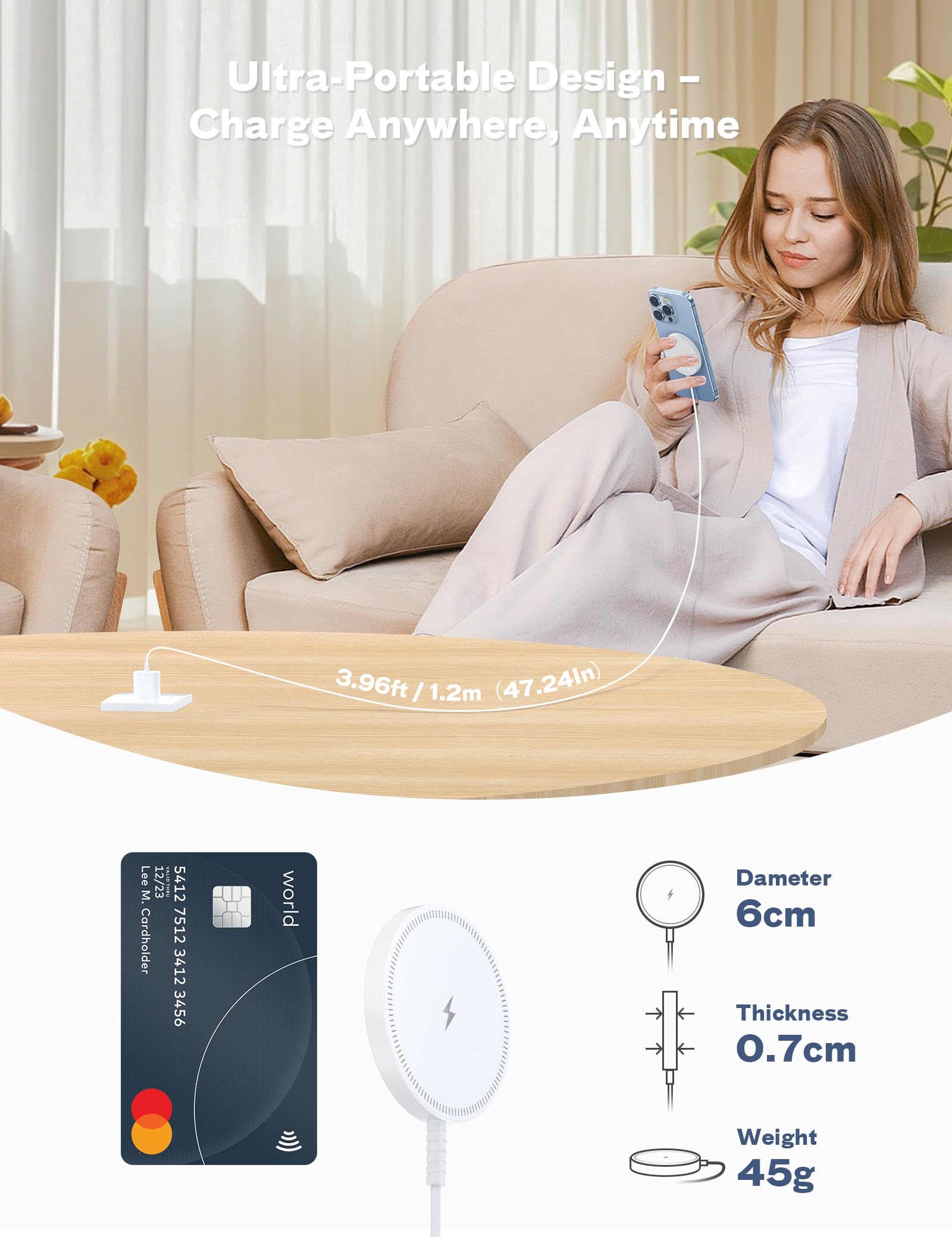 MagSafe Charger Magnetic Wireless iPhone Charge Compatible with iPhone 17 Pro Max Air 16 15 14 Pro Max Plus 13 12 Pro Max & AirPods 4 3 2 Pro - Charging Pad Dock for Travel Home Office