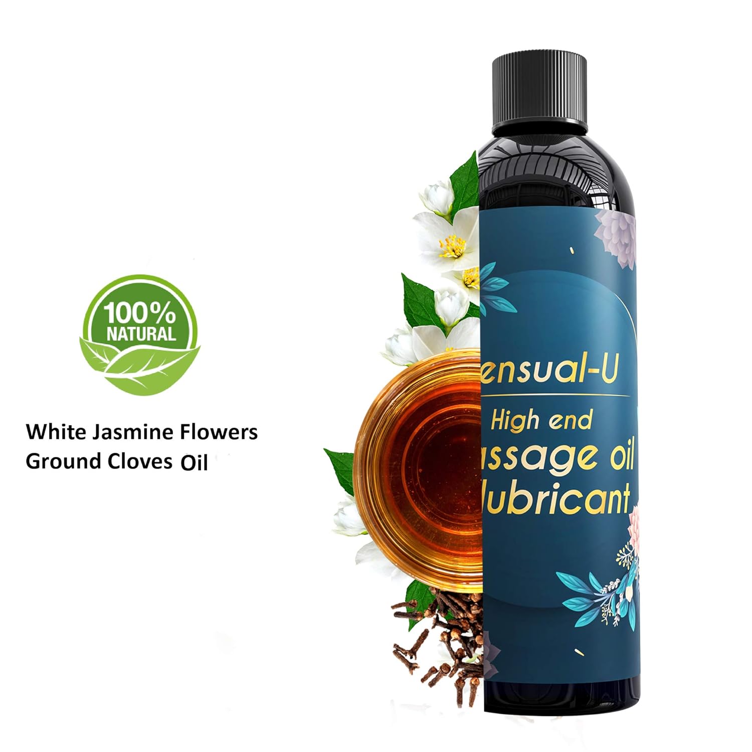 Sensual Massage Oil & lubricant with Relaxing Jasmine and clove oil for Men and Women – 100% Natural Hypoallergenic Skin Therapy with No Artificial or Added Ingredients - made by Sensual-U : Beauty