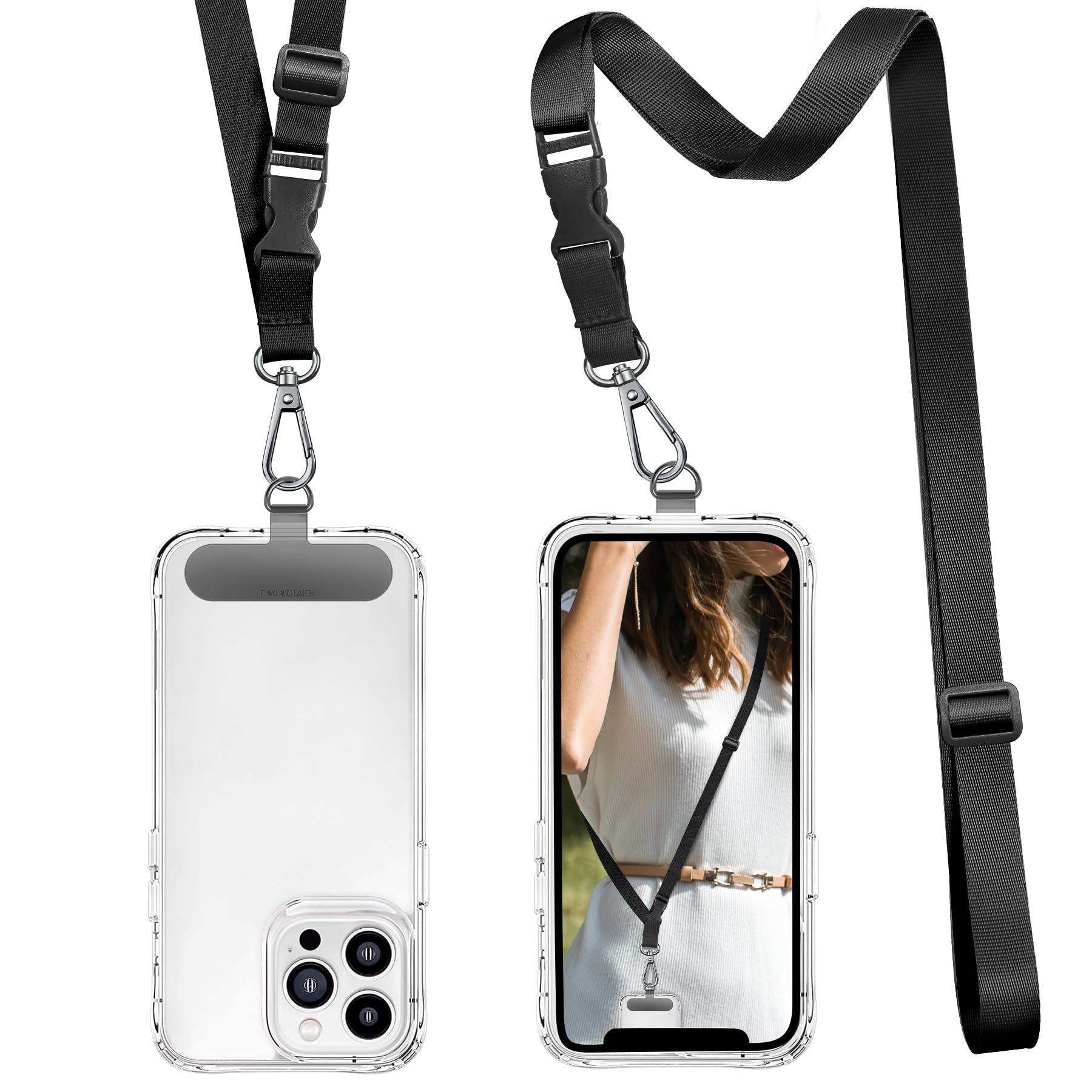 ROCONTRIP Crossbody Phone Lanyard Patch Neck Strap Lanyard with Detachable Neckstrap Compatible with Most Smartphone Nylon(Black)