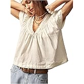SOLY HUX Women's V Neck Short Sleeve Blouse Summer Boho Loose Shirts Crop Tops Aesthetic Clothes
