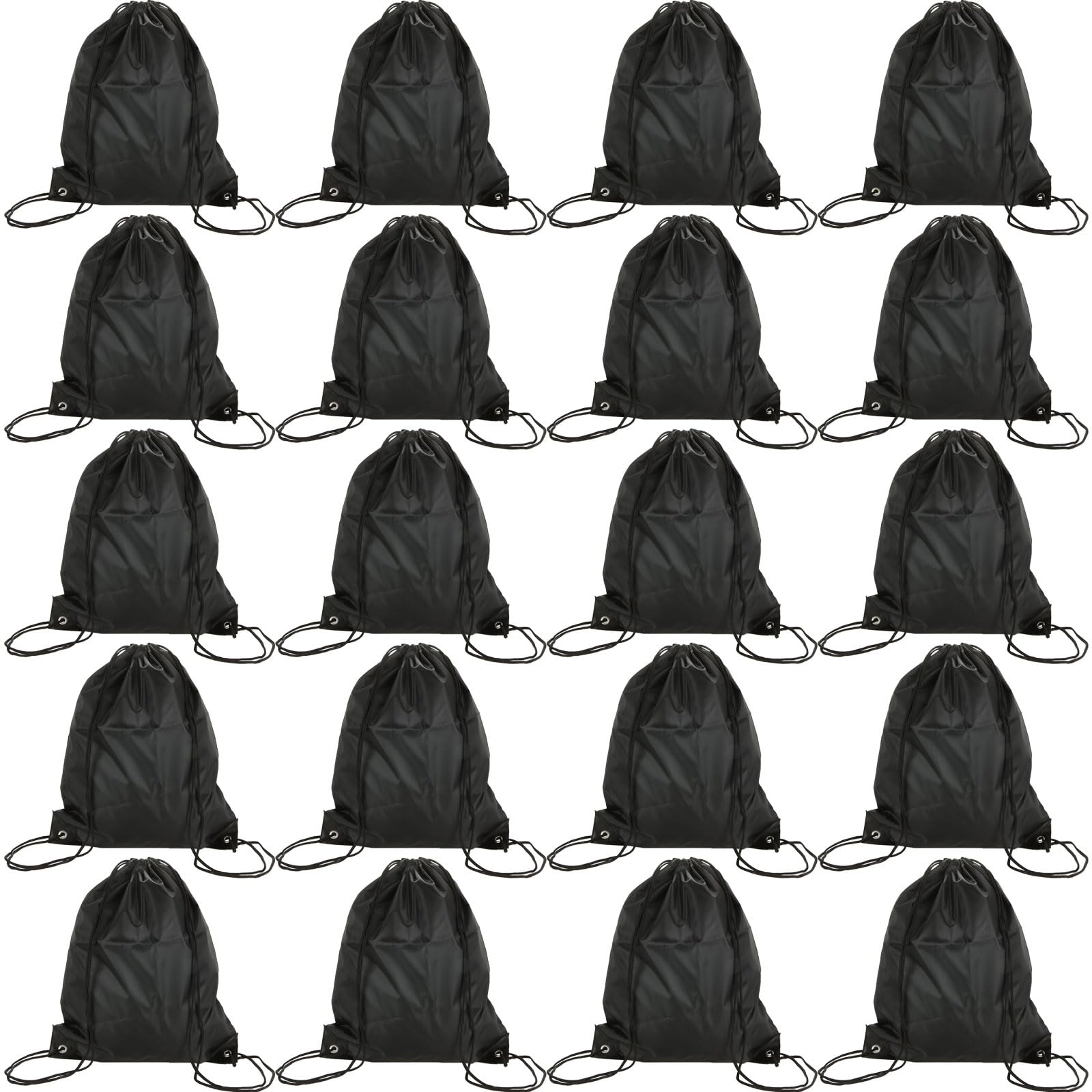 LOLYSIC 20Pcs Black Drawstring Bags, Waterproof Drawstring PE Bags, Draw String Bag Gym Drawstring Backpacks for Kids Swimming Sports Traveling Storage, 34x43CM