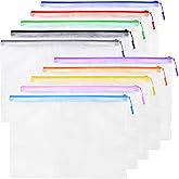Mesh Zipper Pouch Bags,10 Colors A4 Size Bags for Waterproof Transparent Document File Organizer Bags for School,Office Supplies,Toys,Puzzles,Board Games Storage