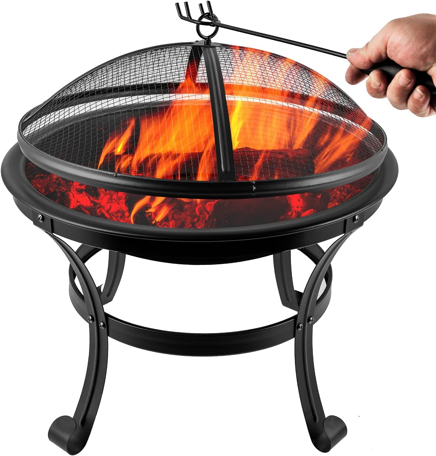 Outdoor 22 Inch Fire Pit Fireplace Steel Burning Patio Bonfire Bowl BBQ Grill Firepit with Spark Screen and Fireplace Poker for Backyard Garden Camping Bonfire Patio (22 Inch) : Garden & Outdoor