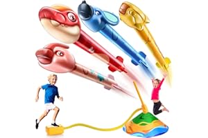 DOLOOWEE Dinosaur Rocket Launcher for Kids - 4 Colorful Dino Launcher Toys - Adjustable Dinosaur Rocket Toys - Outdoor Outside Toys for Kids 3-5 - Birthday Toys for 4-8 Year Old Boys Girls