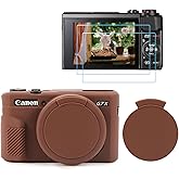 TYUANDOUER G7X II Camera Case & LCD Screen Protector Accessories Kit, Soft Silicone Case for Canon Powershot G7X Mark II Camera, Lightweight Skin Body Rubber Cover for G7XII G7X2 - Dark Brown