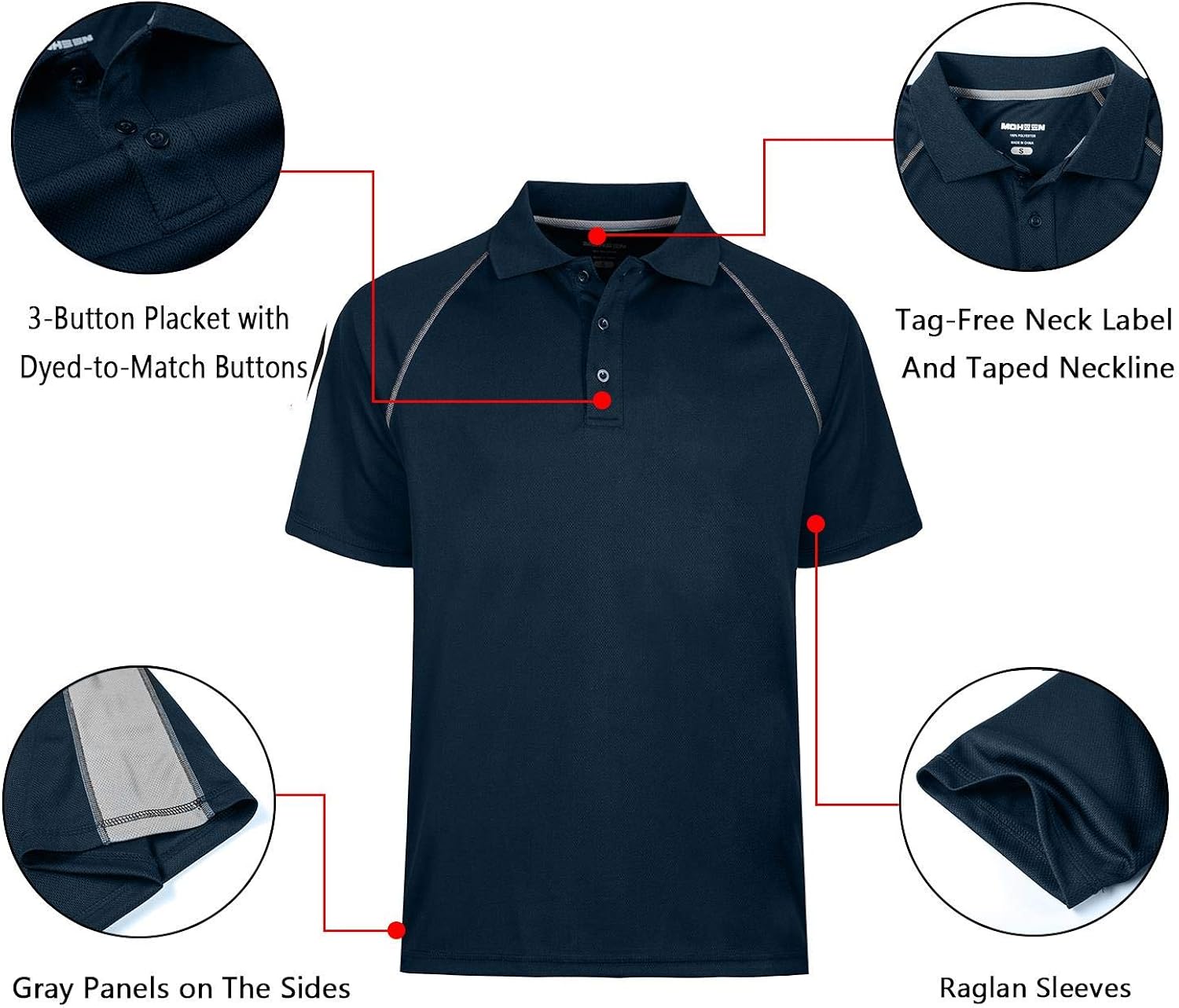 Men's Short Sleeve Moisture Wicking Performance Golf Polo Shirt, Side Blocked, Tall Sizes: M-7XL: Clothing