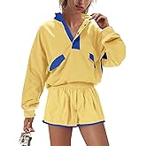LAMISSCHE Work out Sets Gym for Women Sweatsuits 2 Piece Set Long Sleeve Top & Shorts Active Wear Sets with Pockets