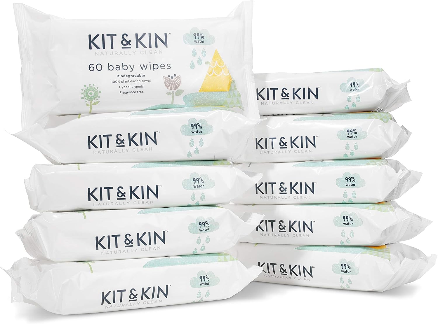 Kit & Kin Premium Baby Wipes, 600 Wet Wipes (10 packs), 60 count (Pack of 10) - Image 3