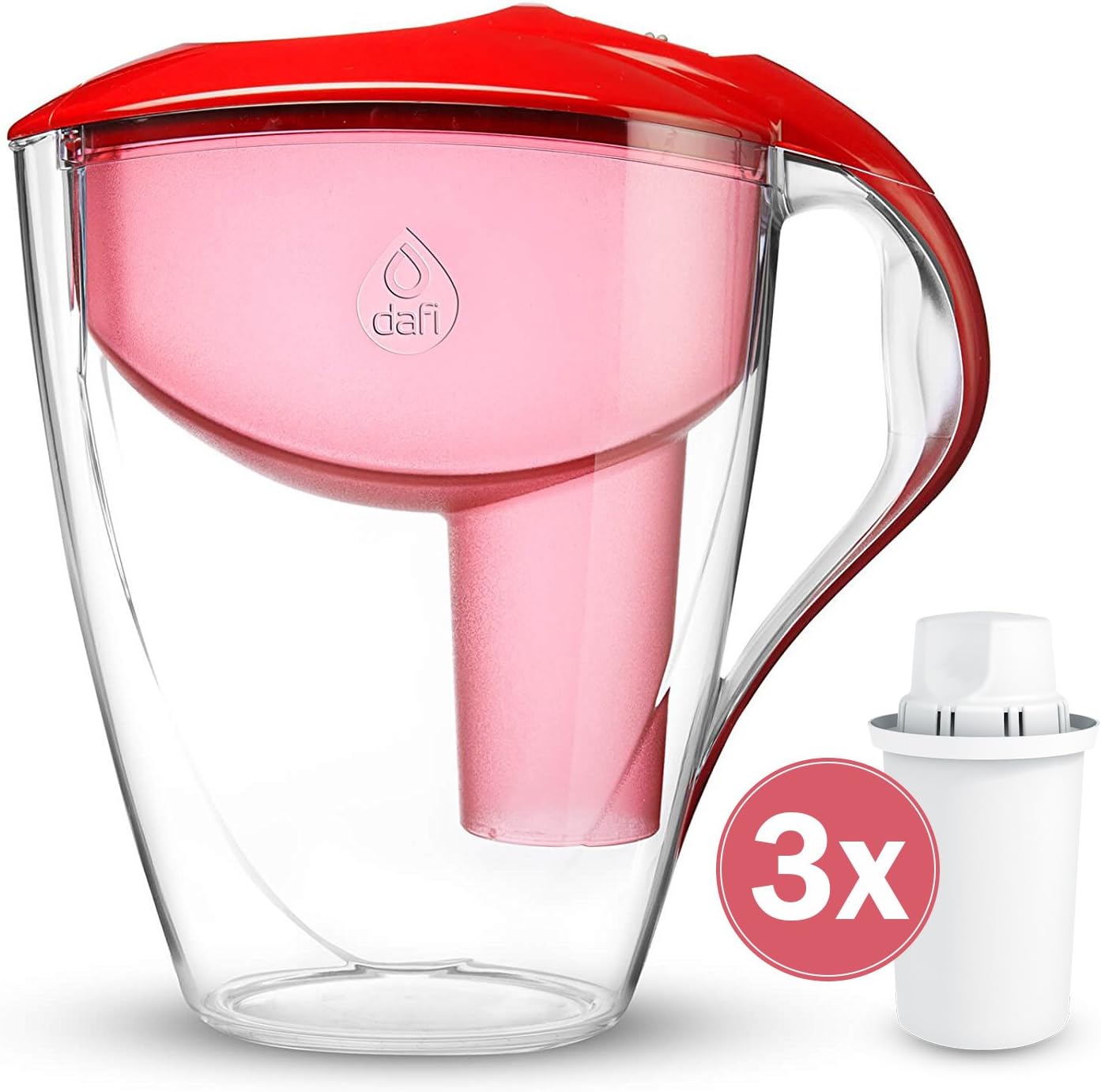 Dafi Astra Standard Filtering Water Pitcher 12 Cup Red + 3 Standard Cartridges BPA-Free